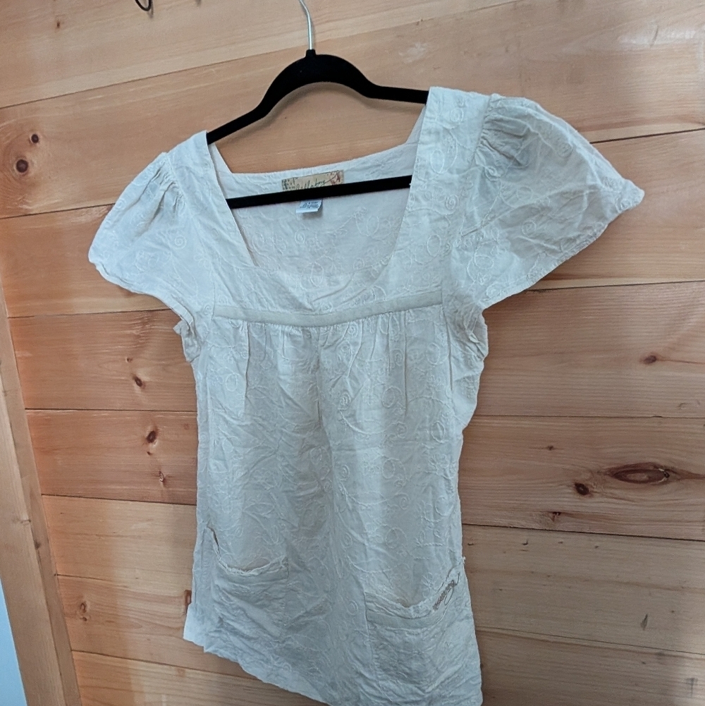 Billabong Cream Short Sleeve Boho Blouse